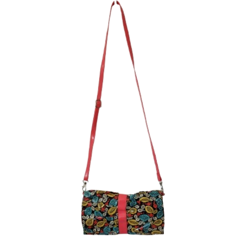 Vera Bradley Pink Black Frill Floral Faux Patent Crossbody